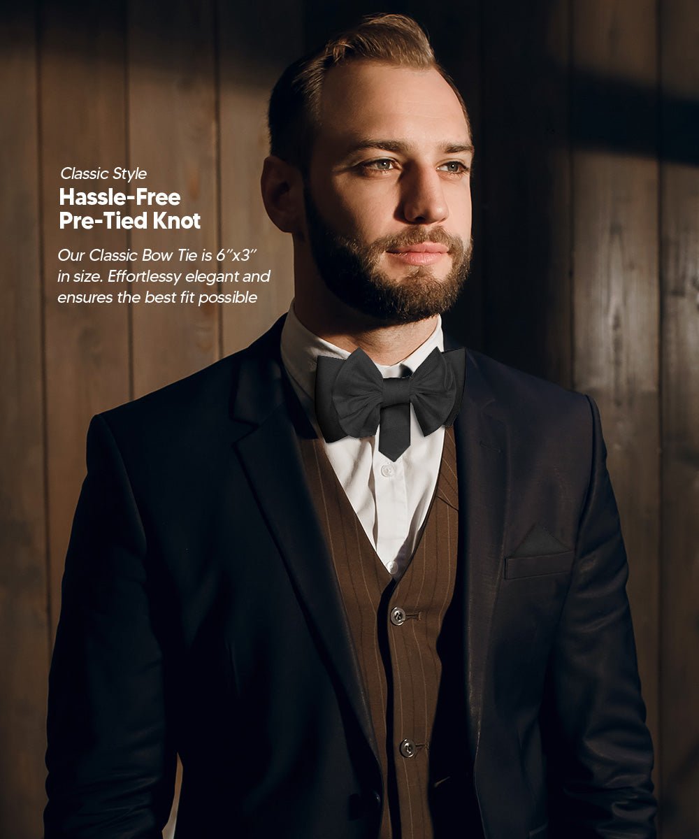 XL Solid Bow Tie & Pocket Square by Vittorio Farina (xl - solid - black) for Independent Retail Stores by Dubal Brothers