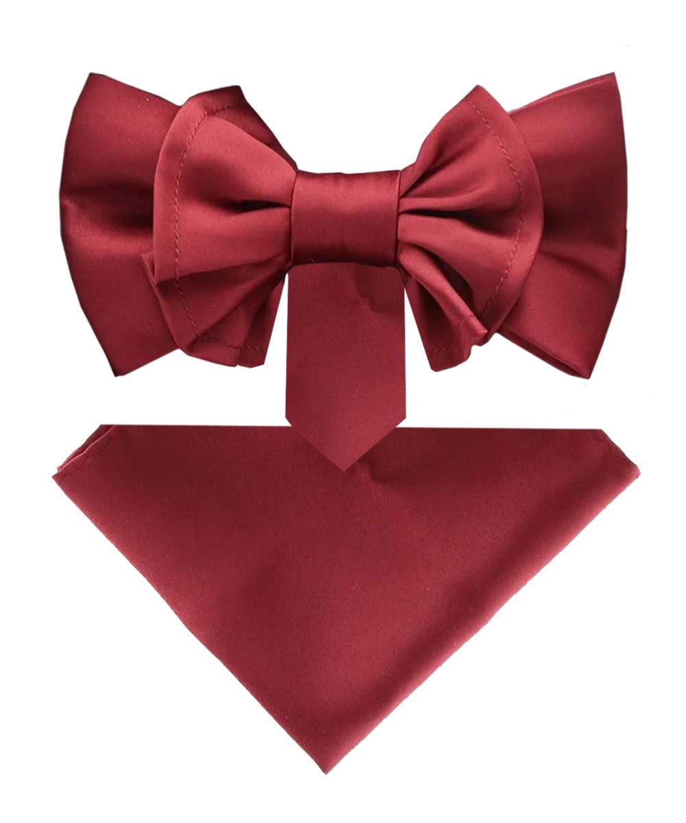 XL Solid Bow Tie & Pocket Square by Vittorio Farina (xl - solid - burgundy) for Independent Retail Stores by Dubal Brothers