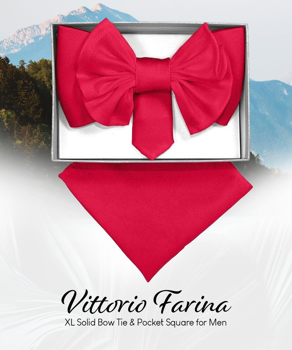 XL Solid Bow Tie & Pocket Square by Vittorio Farina (xl - solid - hot - pink) for Independent Retail Stores by Dubal Brothers