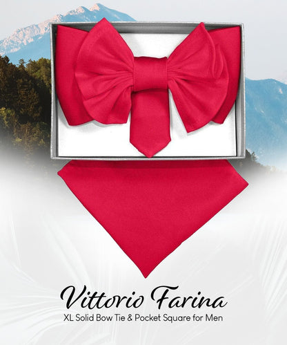 XL Solid Bow Tie & Pocket Square by Vittorio Farina (xl - solid - hot - pink) for Independent Retail Stores by Dubal Brothers