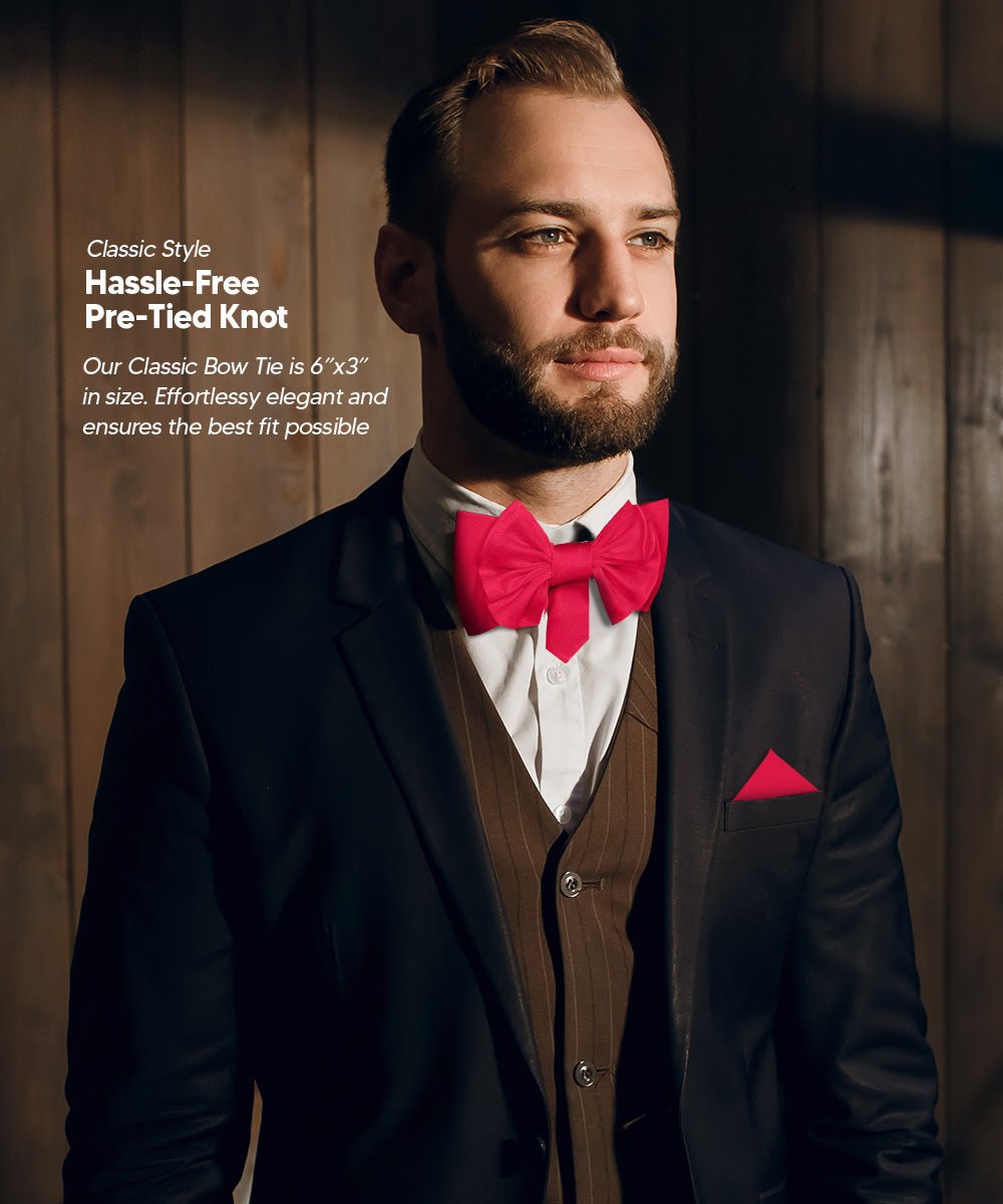 XL Solid Bow Tie & Pocket Square by Vittorio Farina (xl - solid - hot - pink) for Independent Retail Stores by Dubal Brothers