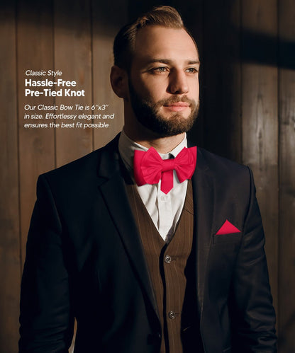 XL Solid Bow Tie & Pocket Square by Vittorio Farina (xl - solid - hot - pink) for Independent Retail Stores by Dubal Brothers
