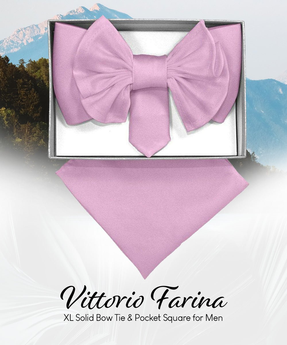XL Solid Bow Tie & Pocket Square by Vittorio Farina (xl - solid - lavender) for Independent Retail Stores by Dubal Brothers