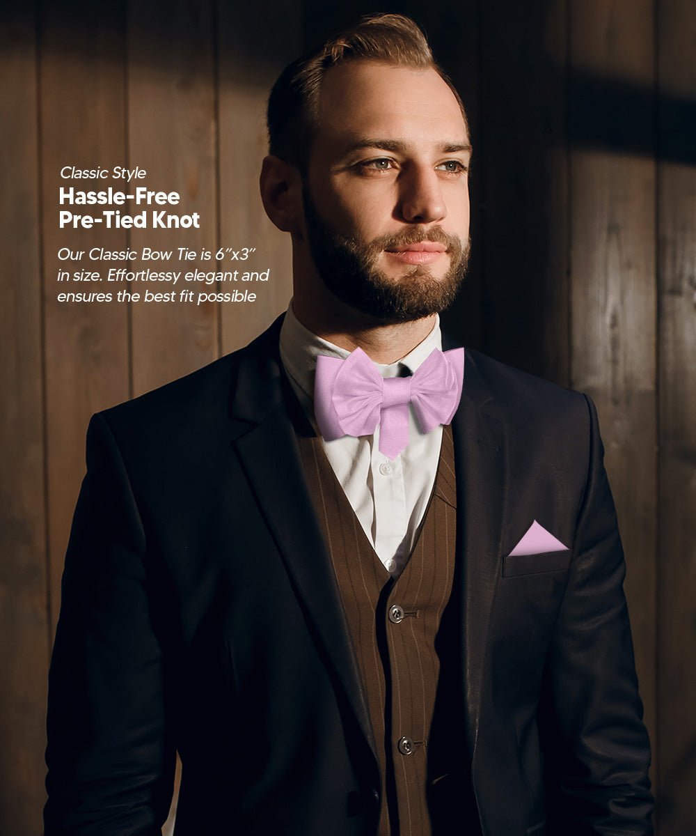 XL Solid Bow Tie & Pocket Square by Vittorio Farina (xl - solid - lavender) for Independent Retail Stores by Dubal Brothers