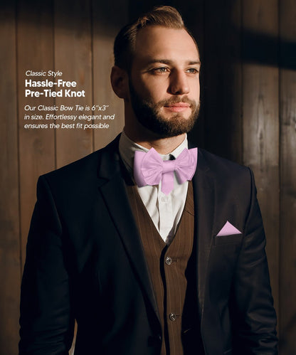 XL Solid Bow Tie & Pocket Square by Vittorio Farina (xl - solid - lavender) for Independent Retail Stores by Dubal Brothers