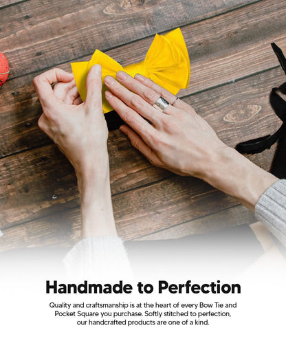 XL Solid Bow Tie & Pocket Square by Vittorio Farina (xl - solid - mustard) for Independent Retail Stores by Dubal Brothers