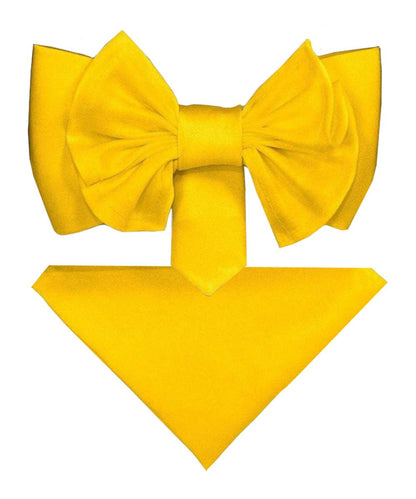 XL Solid Bow Tie & Pocket Square by Vittorio Farina (xl - solid - mustard) for Independent Retail Stores by Dubal Brothers