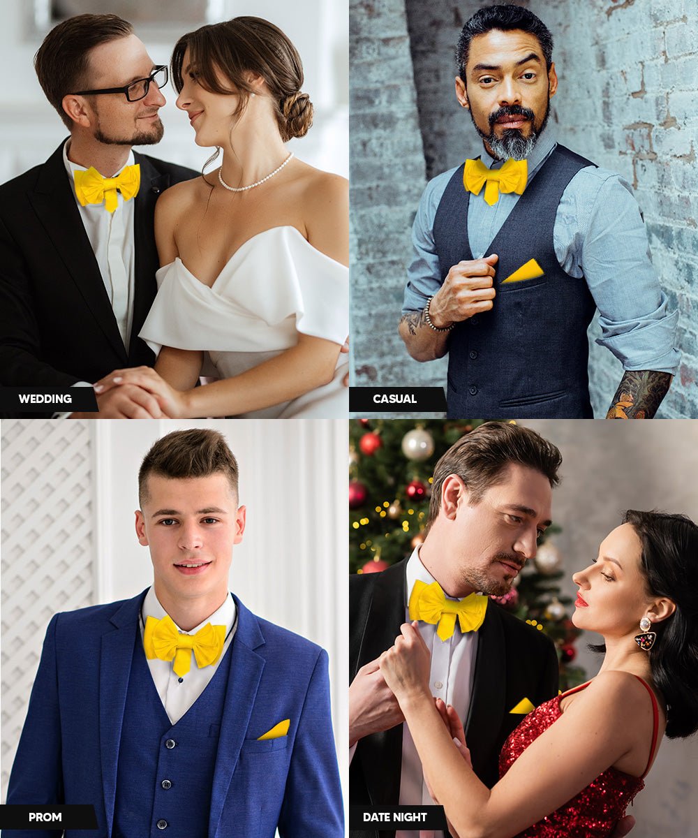XL Solid Bow Tie & Pocket Square by Vittorio Farina (xl - solid - mustard) for Independent Retail Stores by Dubal Brothers