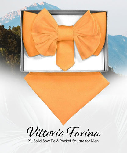 XL Solid Bow Tie & Pocket Square by Vittorio Farina (xl - solid - peach) for Independent Retail Stores by Dubal Brothers