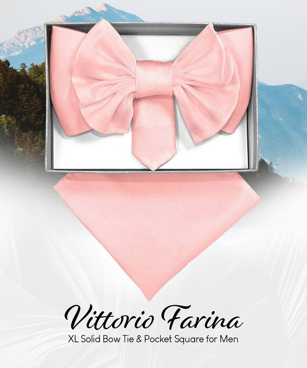 XL Solid Bow Tie & Pocket Square by Vittorio Farina (xl - solid - pink) for Independent Retail Stores by Dubal Brothers