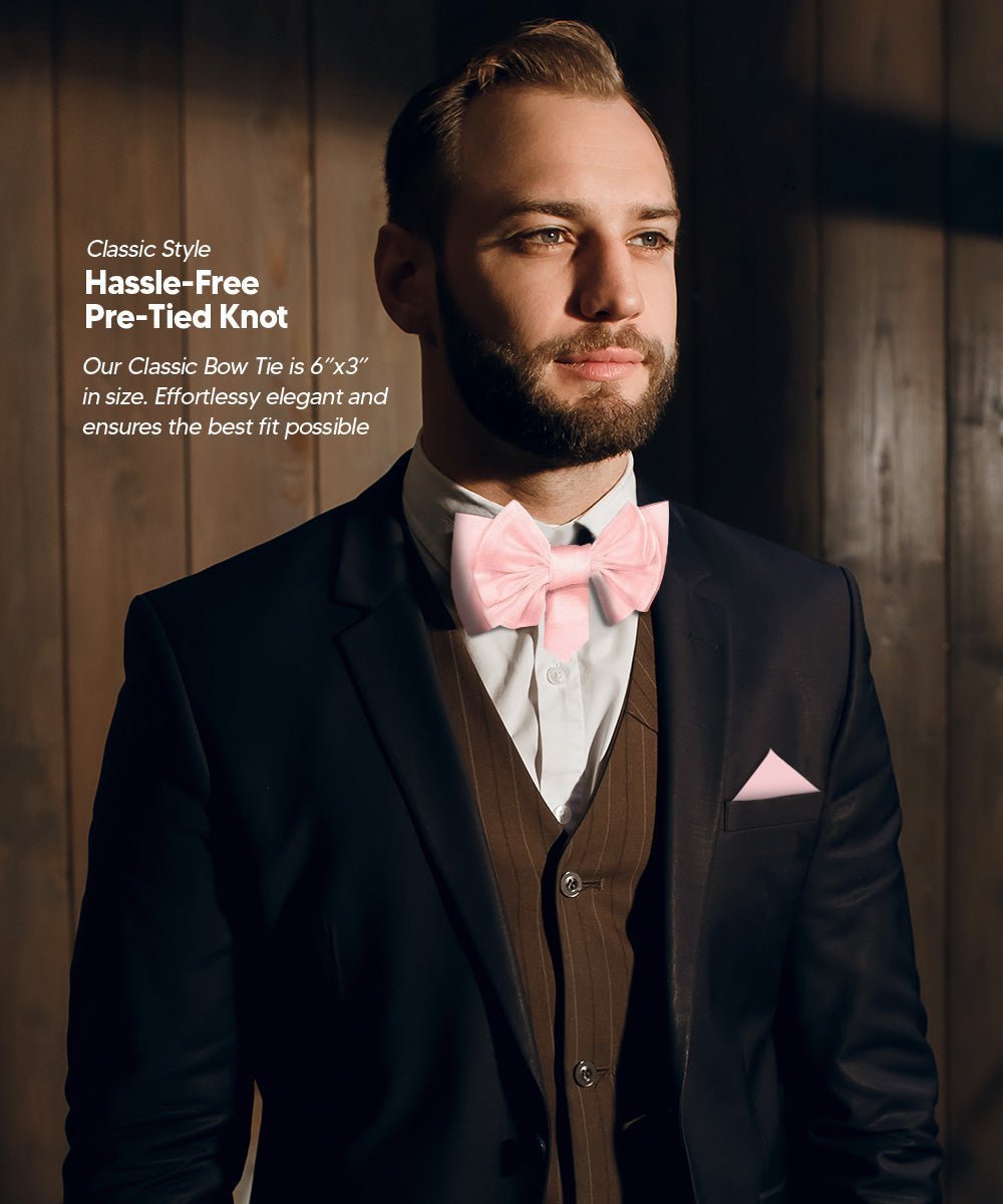 XL Solid Bow Tie & Pocket Square by Vittorio Farina (xl - solid - pink) for Independent Retail Stores by Dubal Brothers