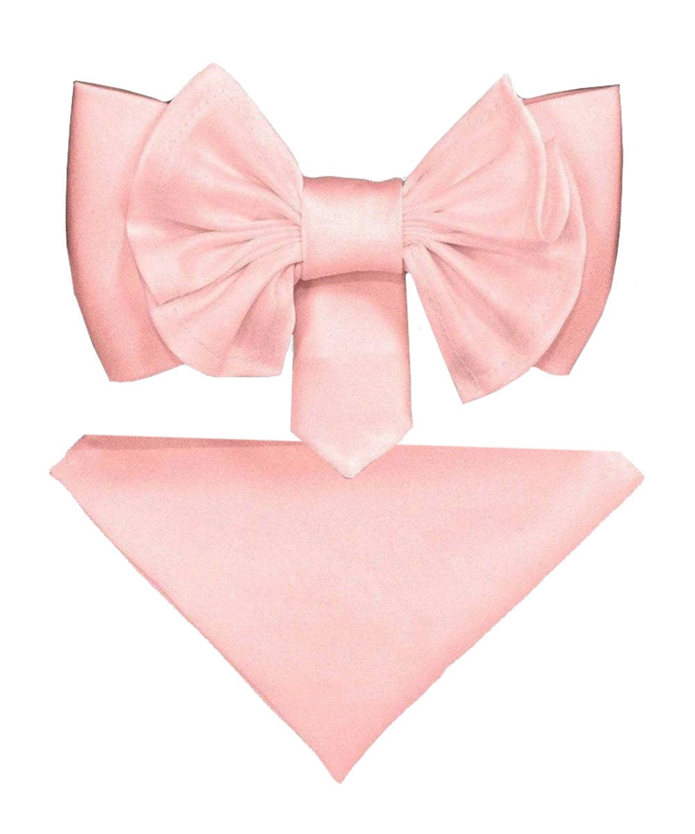 XL Solid Bow Tie & Pocket Square by Vittorio Farina (xl - solid - pink) for Independent Retail Stores by Dubal Brothers