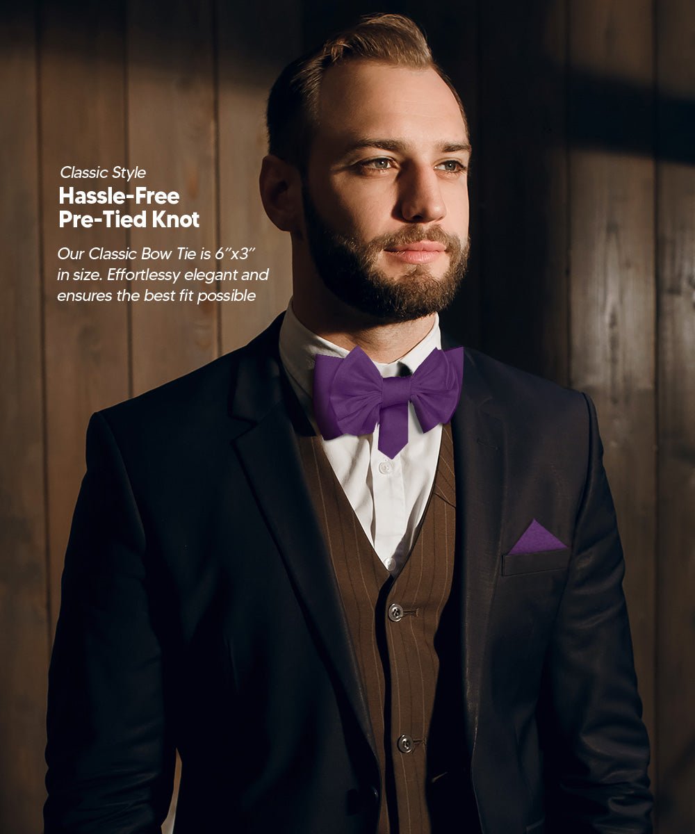 XL Solid Bow Tie & Pocket Square by Vittorio Farina (xl - solid - purple) for Independent Retail Stores by Dubal Brothers