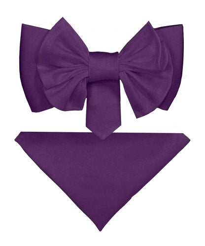 XL Solid Bow Tie & Pocket Square by Vittorio Farina (xl - solid - purple) for Independent Retail Stores by Dubal Brothers