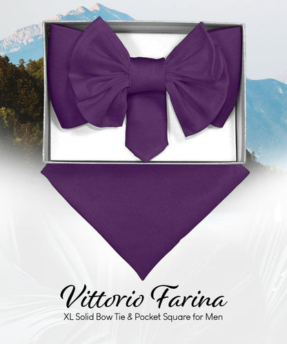 XL Solid Bow Tie & Pocket Square by Vittorio Farina (xl - solid - purple) for Independent Retail Stores by Dubal Brothers