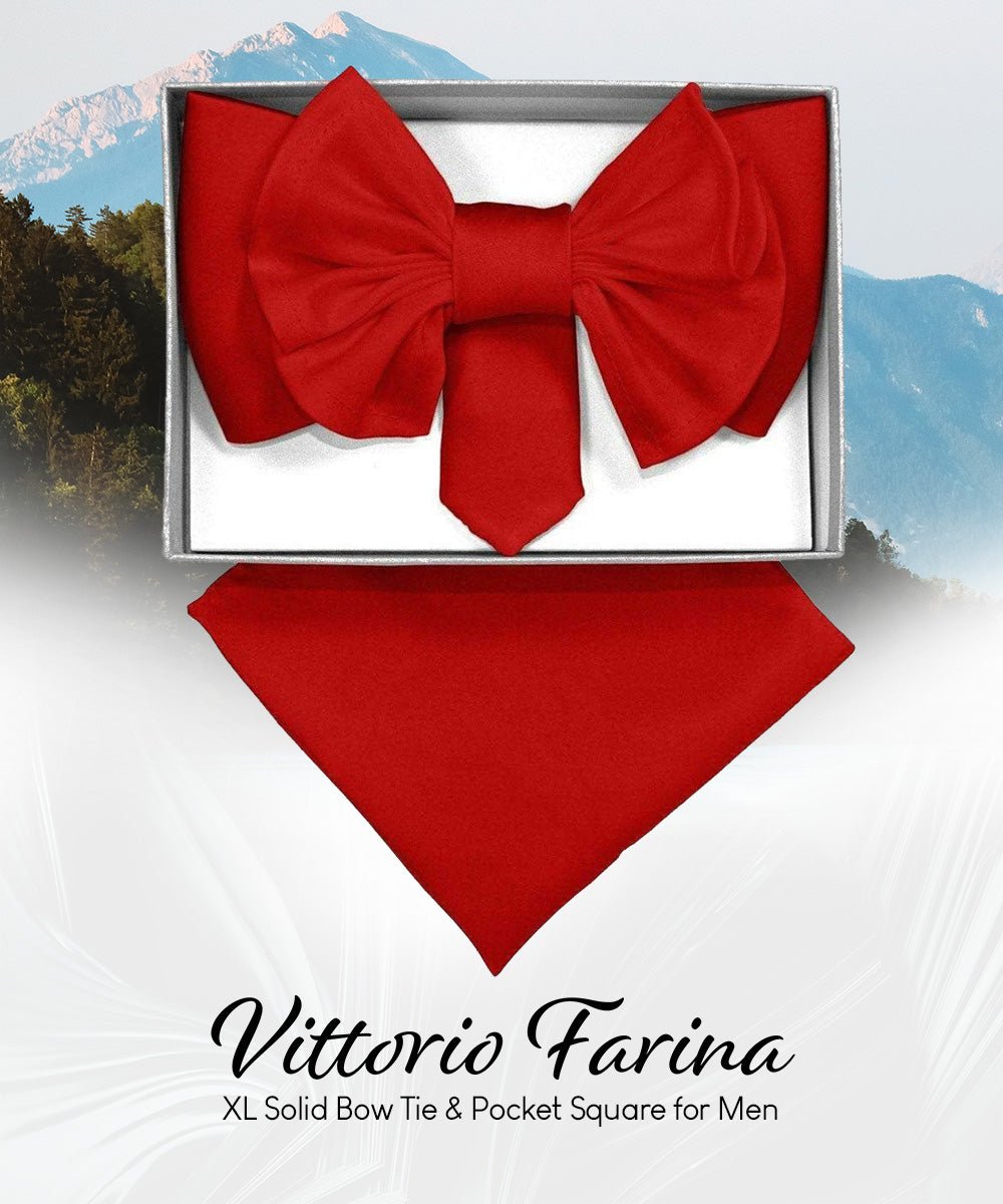XL Solid Bow Tie & Pocket Square by Vittorio Farina (xl - solid - red) for Independent Retail Stores by Dubal Brothers