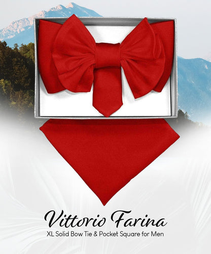 XL Solid Bow Tie & Pocket Square by Vittorio Farina (xl - solid - red) for Independent Retail Stores by Dubal Brothers