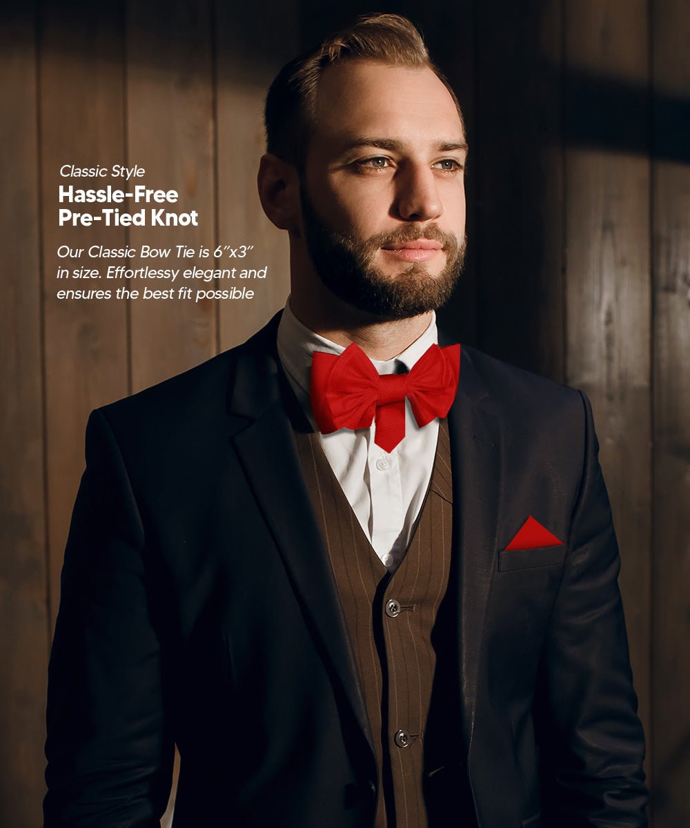 XL Solid Bow Tie & Pocket Square by Vittorio Farina (xl - solid - red) for Independent Retail Stores by Dubal Brothers