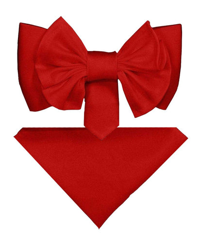 XL Solid Bow Tie & Pocket Square by Vittorio Farina (xl - solid - red) for Independent Retail Stores by Dubal Brothers