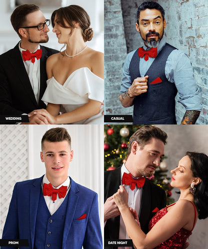 XL Solid Bow Tie & Pocket Square by Vittorio Farina (xl - solid - red) for Independent Retail Stores by Dubal Brothers