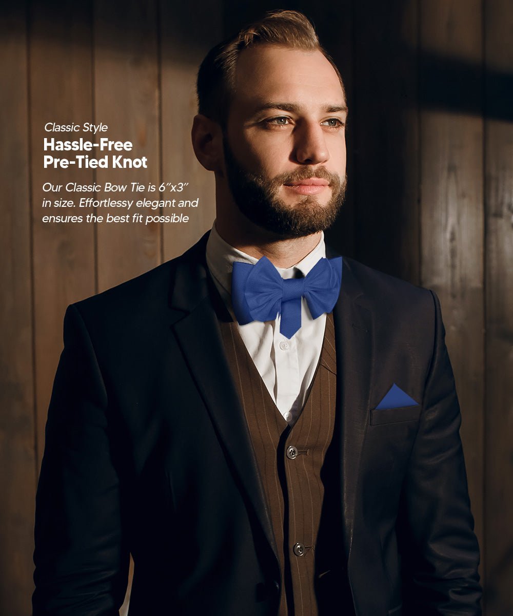 XL Solid Bow Tie & Pocket Square by Vittorio Farina (xl - solid - royal) for Independent Retail Stores by Dubal Brothers