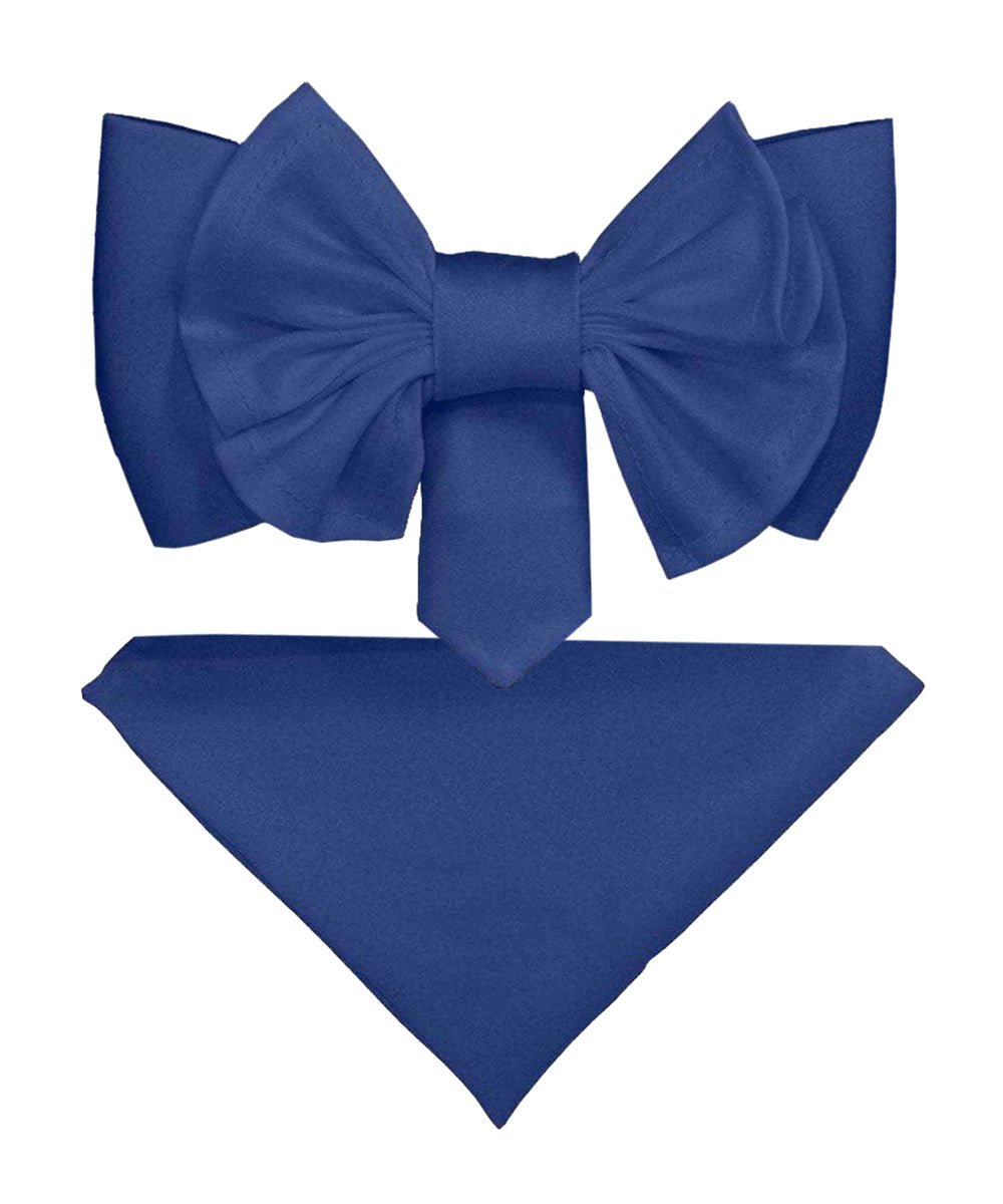 XL Solid Bow Tie & Pocket Square by Vittorio Farina (xl - solid - royal) for Independent Retail Stores by Dubal Brothers