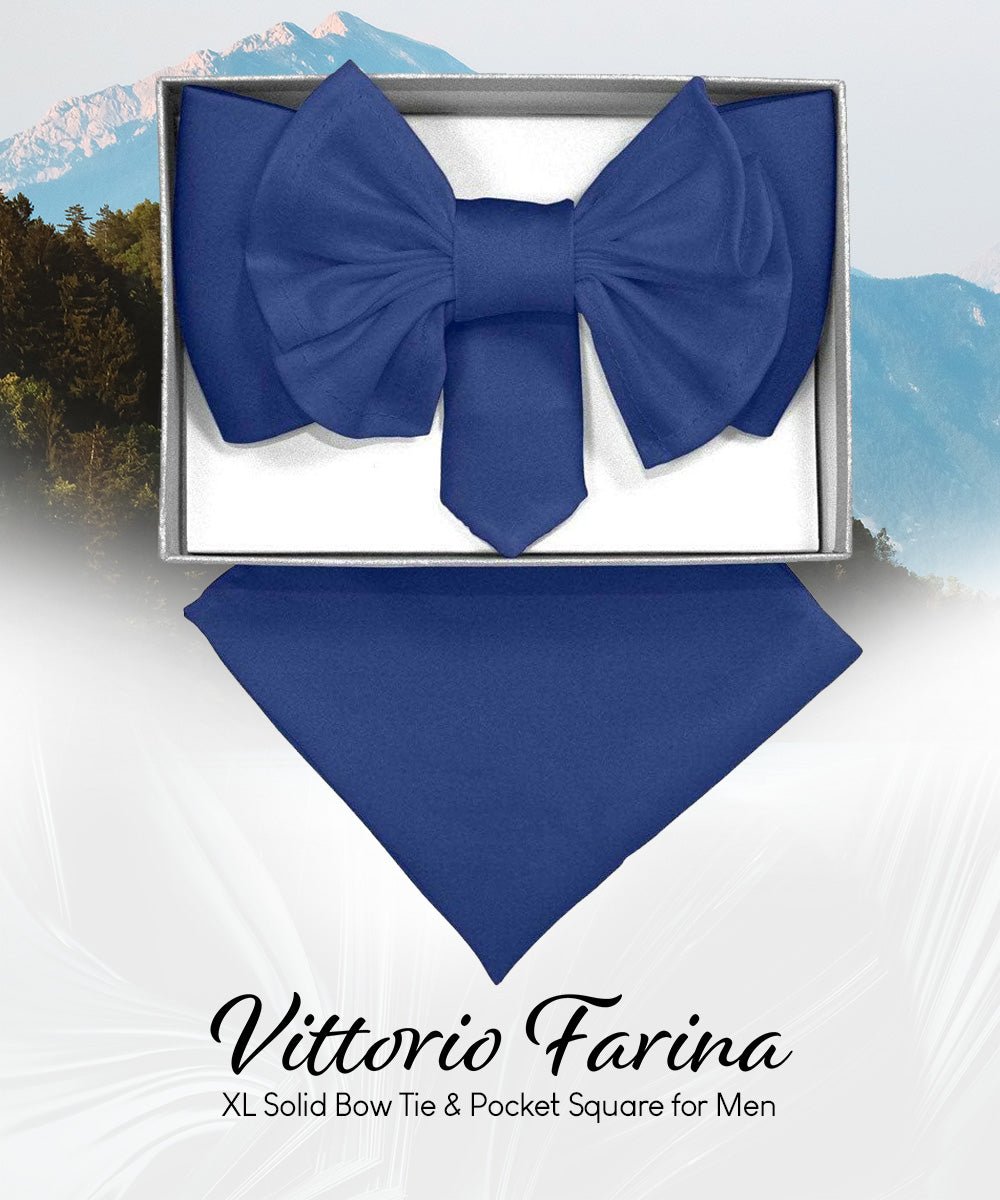 XL Solid Bow Tie & Pocket Square by Vittorio Farina (xl - solid - royal) for Independent Retail Stores by Dubal Brothers