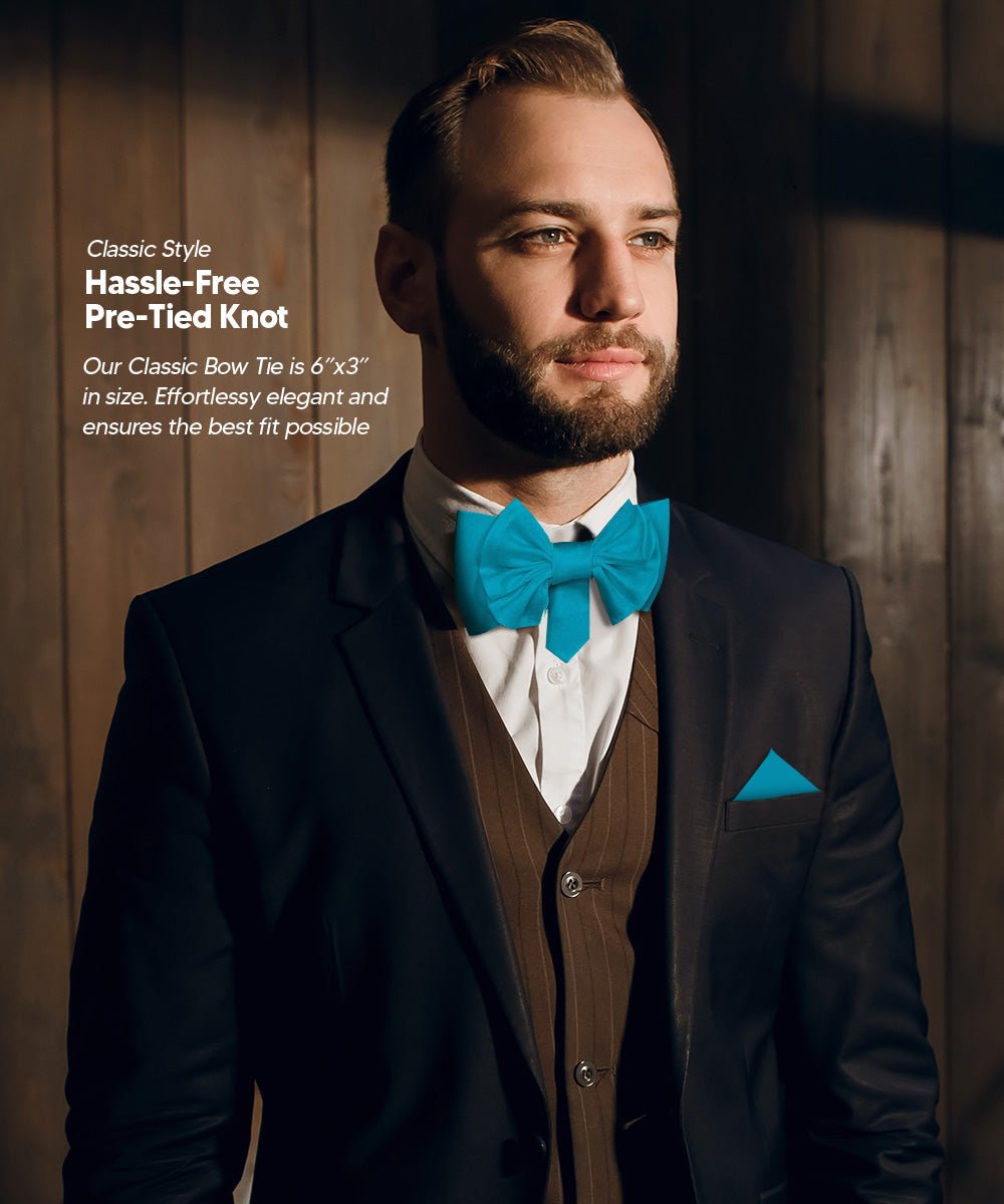 XL Solid Bow Tie & Pocket Square by Vittorio Farina (xl - solid - turquoise) for Independent Retail Stores by Dubal Brothers