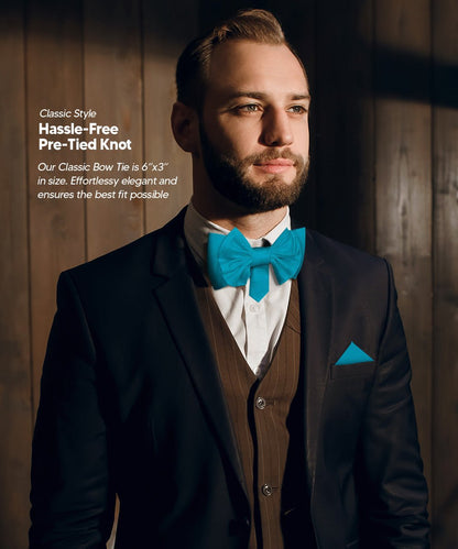 XL Solid Bow Tie & Pocket Square by Vittorio Farina (xl - solid - turquoise) for Independent Retail Stores by Dubal Brothers
