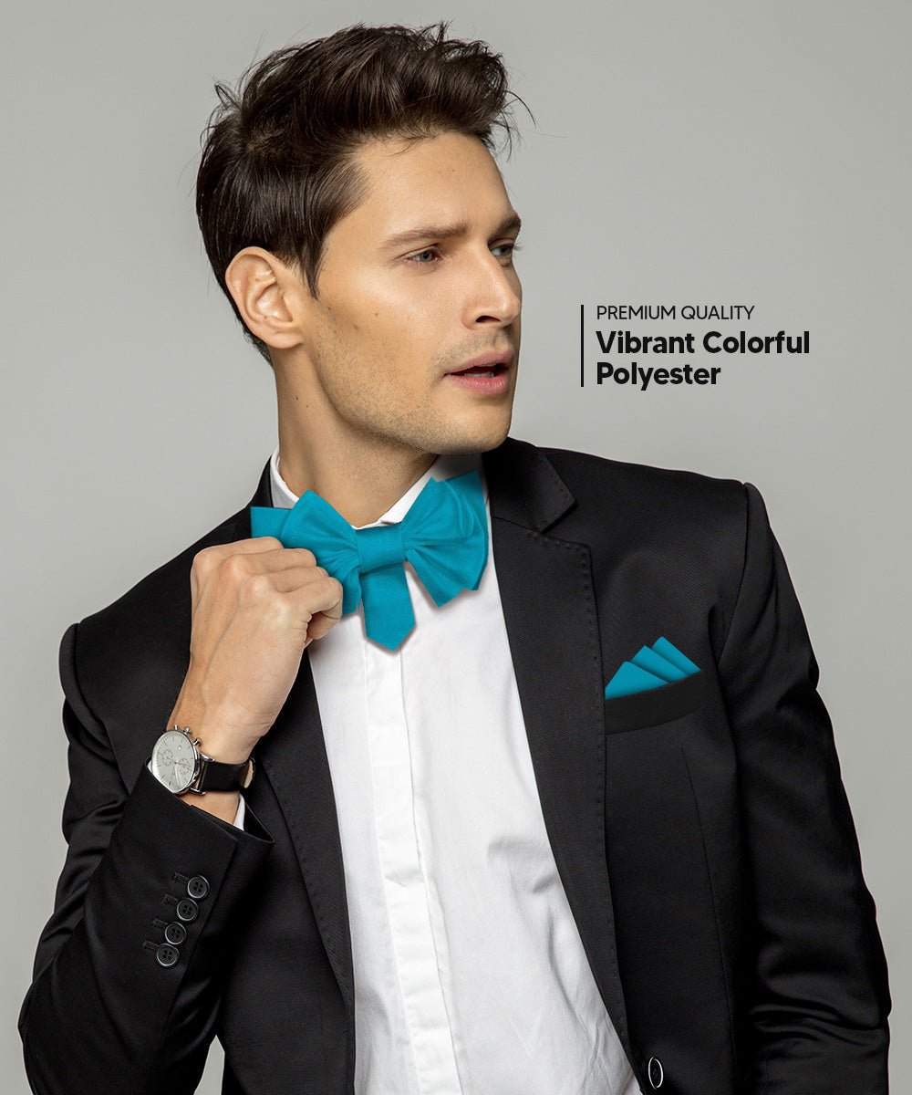 XL Solid Bow Tie & Pocket Square by Vittorio Farina (xl - solid - turquoise) for Independent Retail Stores by Dubal Brothers