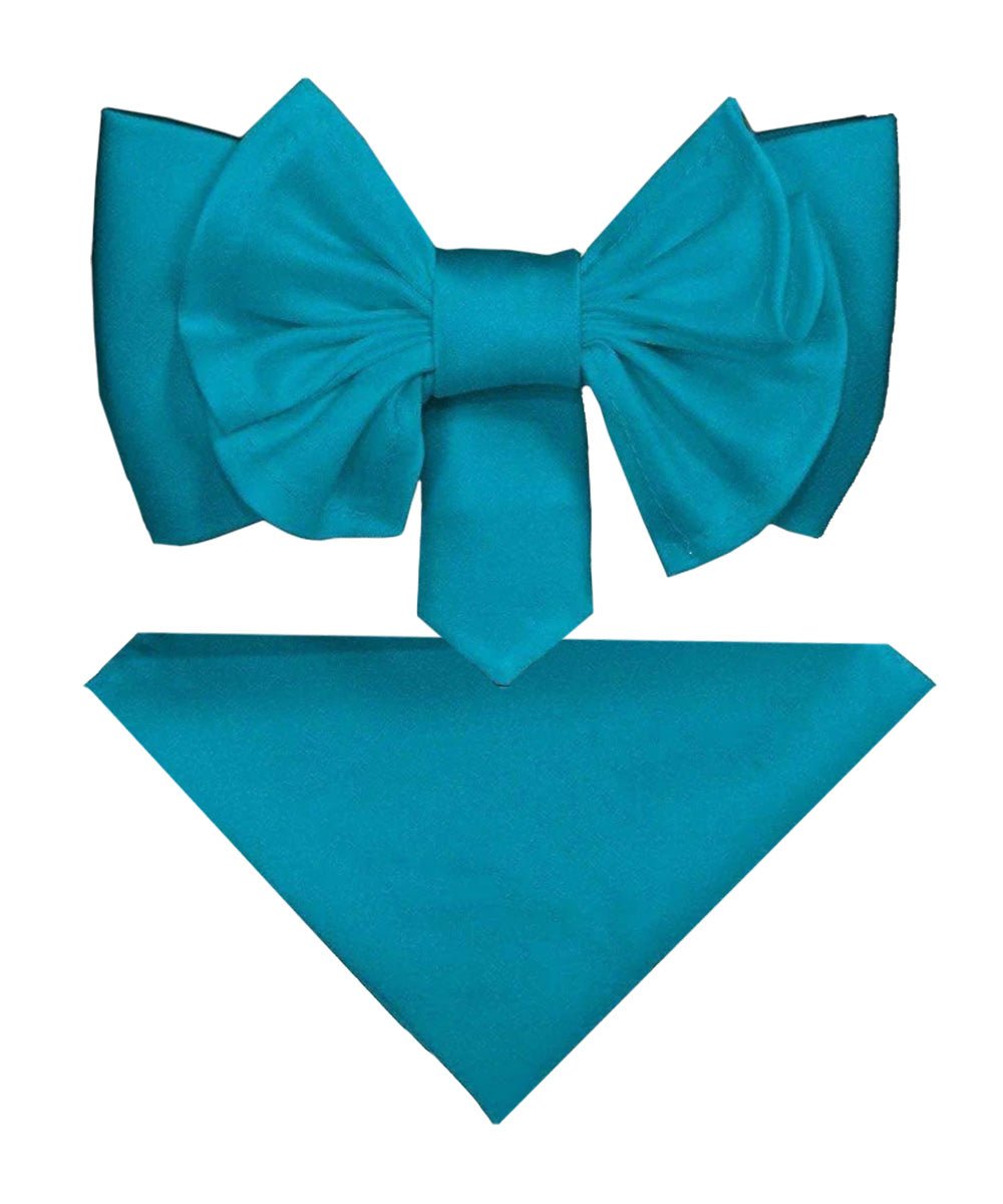 XL Solid Bow Tie & Pocket Square by Vittorio Farina (xl - solid - turquoise) for Independent Retail Stores by Dubal Brothers