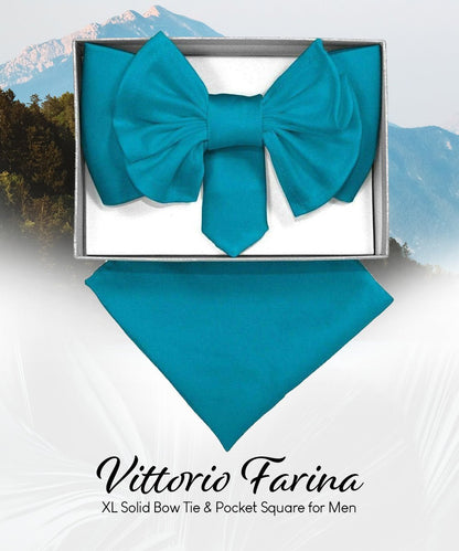 XL Solid Bow Tie & Pocket Square by Vittorio Farina (xl - solid - turquoise) for Independent Retail Stores by Dubal Brothers