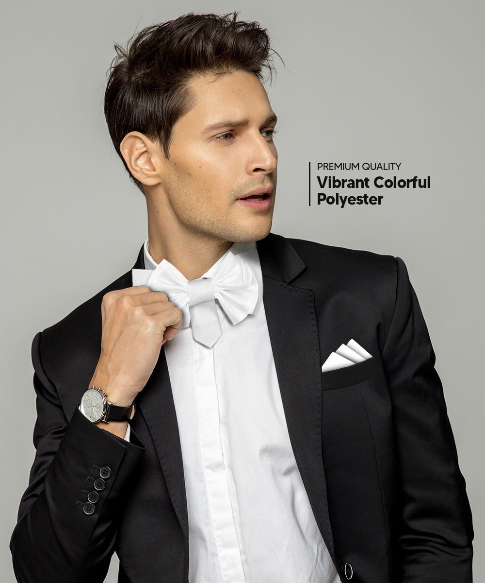 XL Solid Bow Tie & Pocket Square by Vittorio Farina (xl - solid - white) for Independent Retail Stores by Dubal Brothers