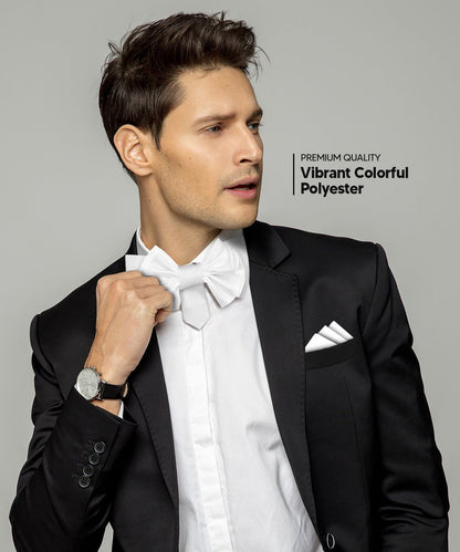 XL Solid Bow Tie & Pocket Square by Vittorio Farina (xl - solid - white) for Independent Retail Stores by Dubal Brothers