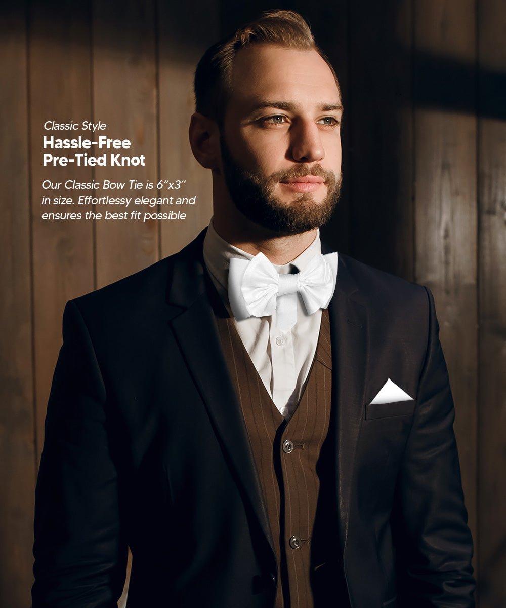 XL Solid Bow Tie & Pocket Square by Vittorio Farina (xl - solid - white) for Independent Retail Stores by Dubal Brothers