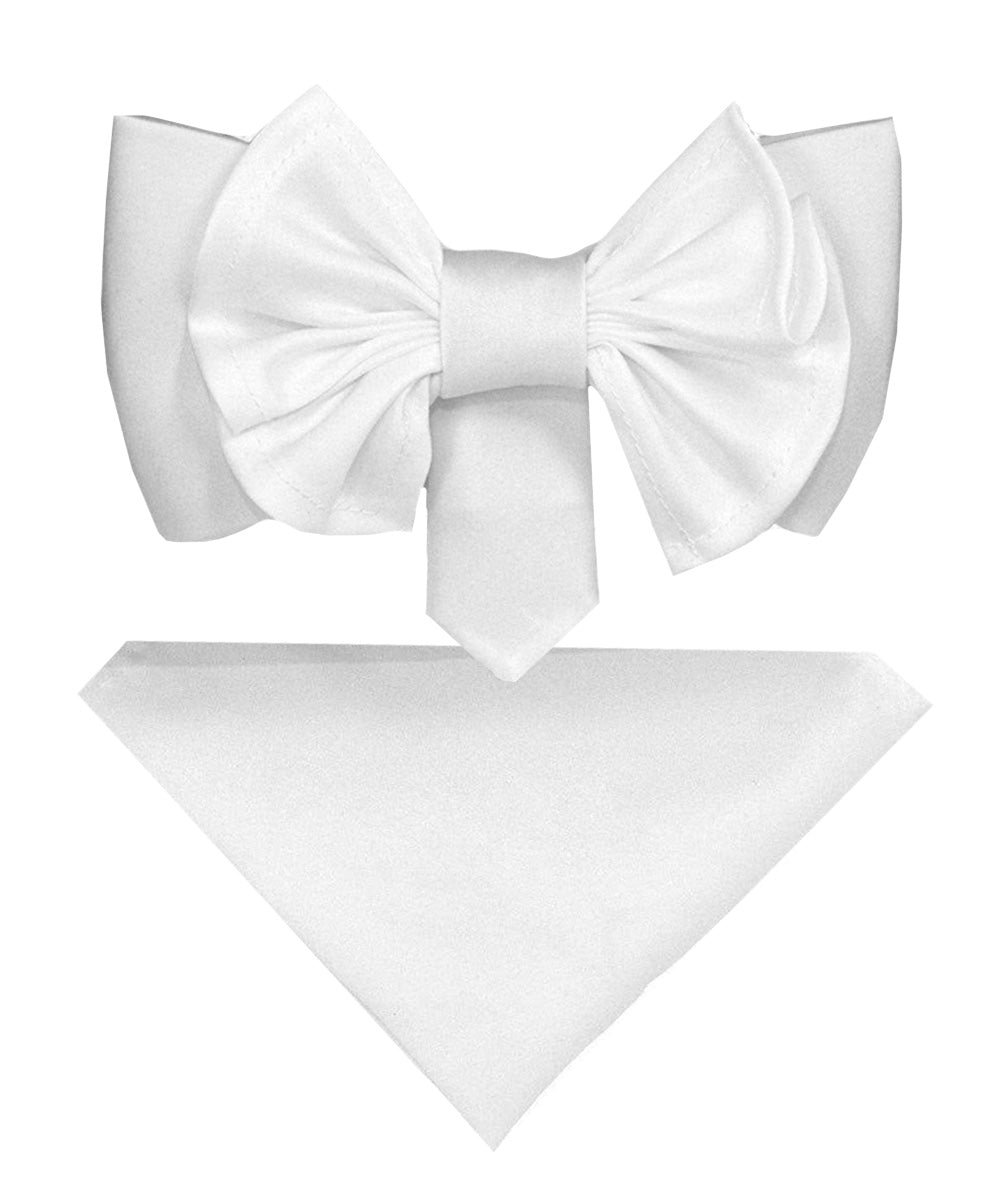 XL Solid Bow Tie & Pocket Square by Vittorio Farina (xl - solid - white) for Independent Retail Stores by Dubal Brothers