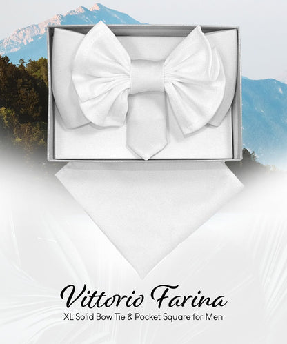 XL Solid Bow Tie & Pocket Square by Vittorio Farina (xl - solid - white) for Independent Retail Stores by Dubal Brothers