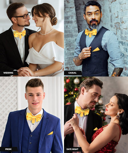 XL Solid Bow Tie & Pocket Square by Vittorio Farina (xl - solid - yellow) for Independent Retail Stores by Dubal Brothers