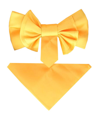 XL Solid Bow Tie & Pocket Square by Vittorio Farina (xl - solid - yellow) for Independent Retail Stores by Dubal Brothers
