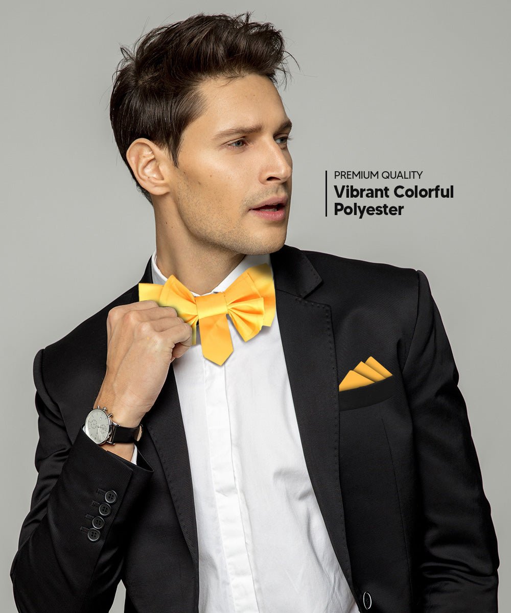 XL Solid Bow Tie & Pocket Square by Vittorio Farina (xl - solid - yellow) for Independent Retail Stores by Dubal Brothers