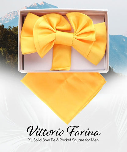 XL Solid Bow Tie & Pocket Square by Vittorio Farina (xl - solid - yellow) for Independent Retail Stores by Dubal Brothers