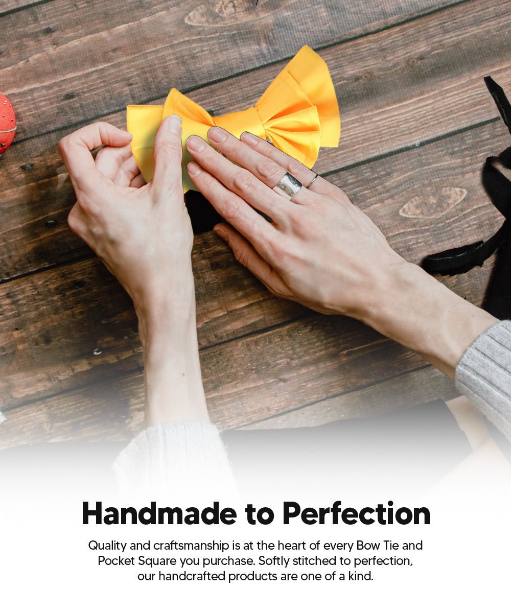 XL Solid Bow Tie & Pocket Square by Vittorio Farina (xl - solid - yellow) for Independent Retail Stores by Dubal Brothers