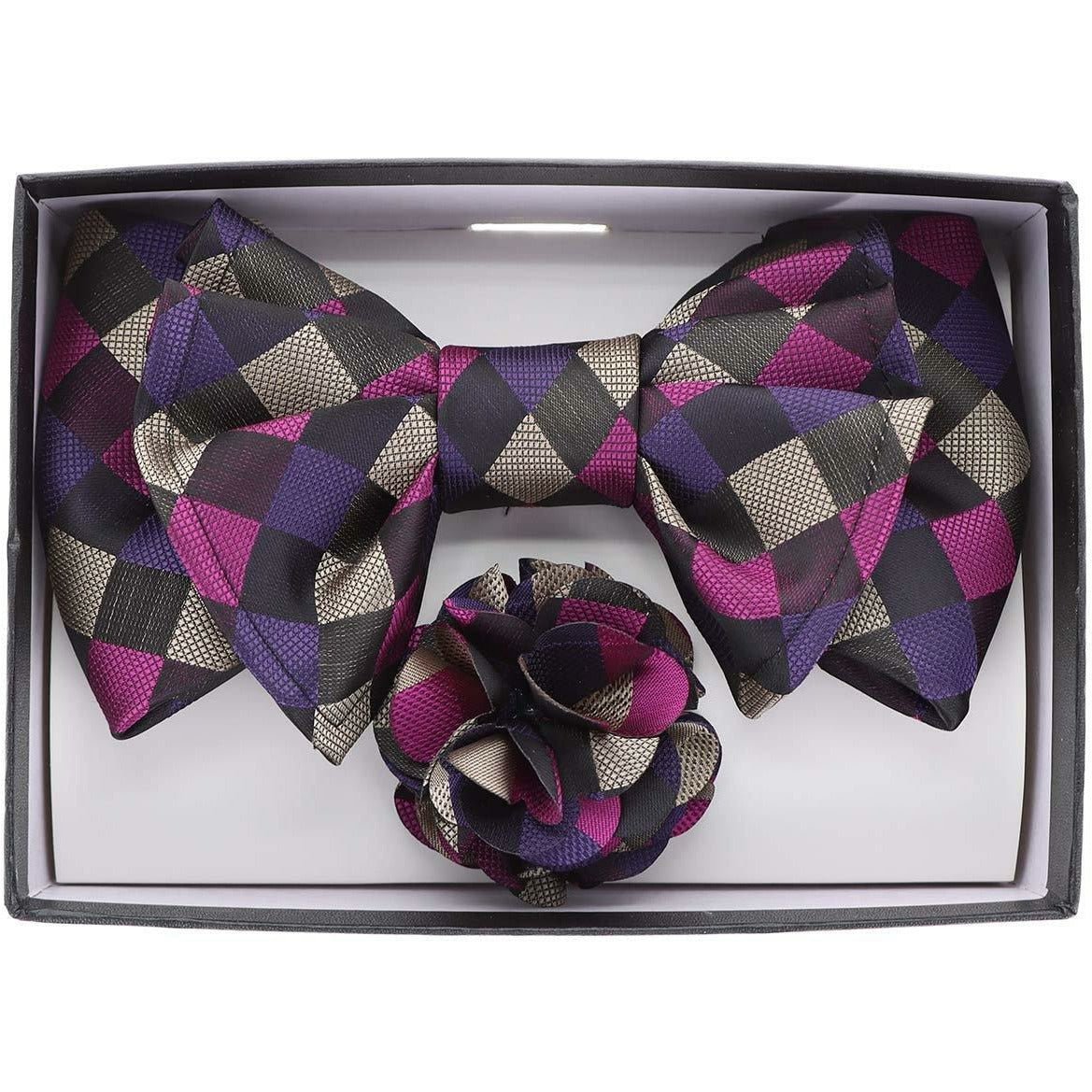 Vittorio Farina XL Bow Tie, Pocket Square & Flower Lapel Pin - XL2107 - Classy Cufflinks