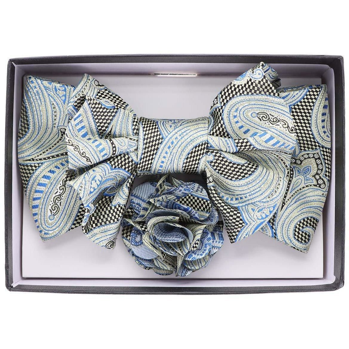 Vittorio Farina XL Bow Tie, Pocket Square & Flower Lapel Pin - XL2110 - Classy Cufflinks