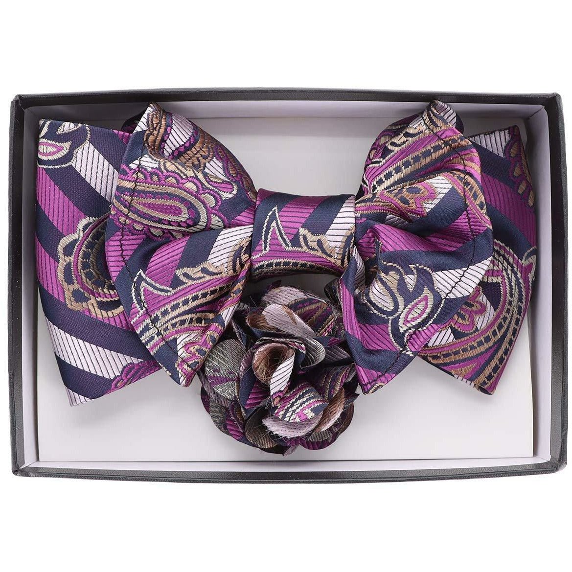 Vittorio Farina XL Bow Tie, Pocket Square & Flower Lapel Pin - XL2113 - Classy Cufflinks