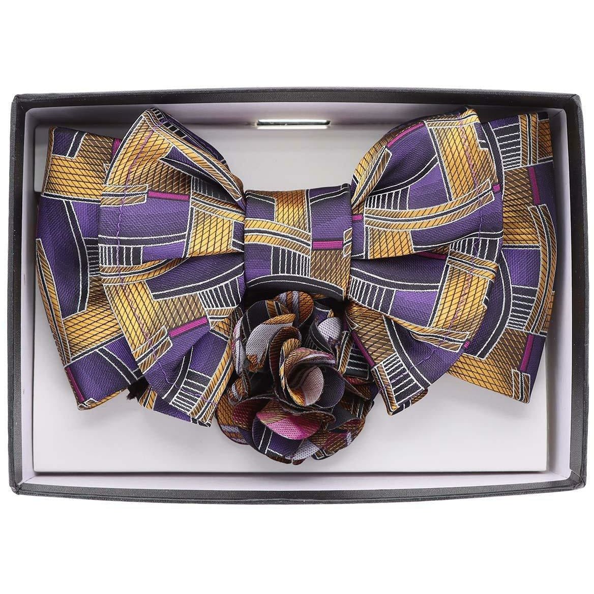 Vittorio Farina XL Bow Tie, Pocket Square & Flower Lapel Pin - XL2116 - Classy Cufflinks