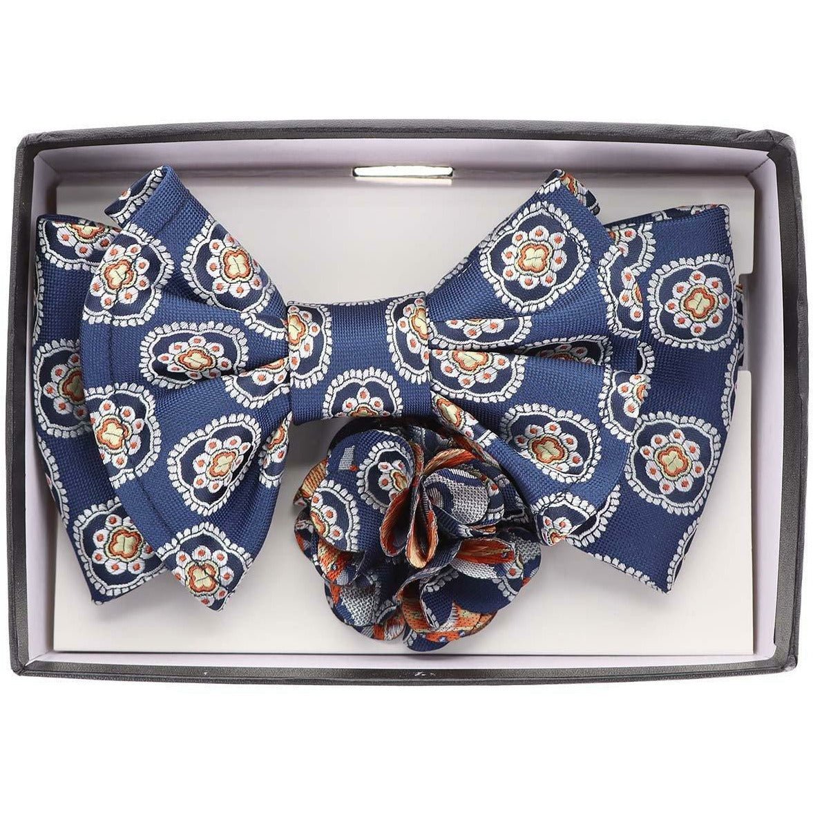 Vittorio Farina XL Bow Tie, Pocket Square & Flower Lapel Pin - XL2119 - Classy Cufflinks