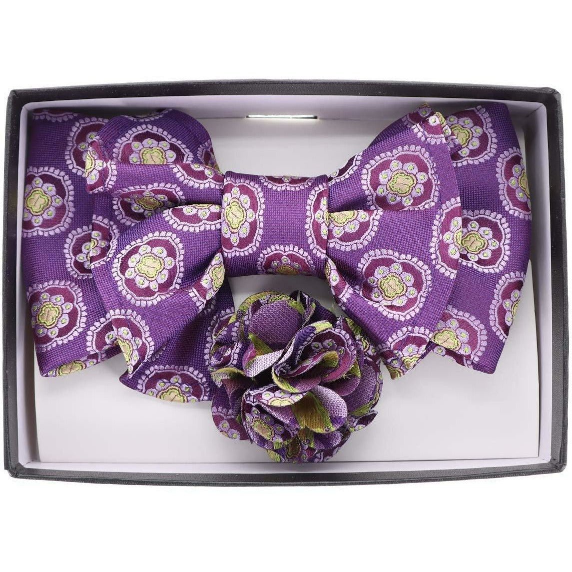 Vittorio Farina XL Bow Tie, Pocket Square & Flower Lapel Pin - XL2121 - Classy Cufflinks