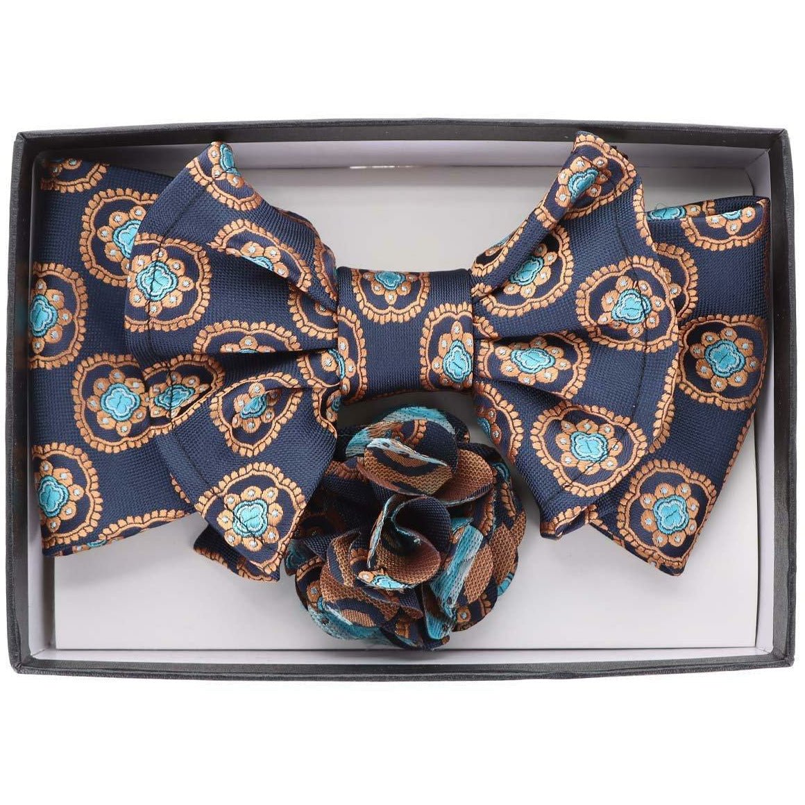 Vittorio Farina XL Bow Tie, Pocket Square & Flower Lapel Pin - XL2121 - Classy Cufflinks